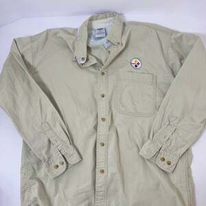 Vintage CSA Pittsburgh Steelers Button Down Shirt Khaki Tan Size L
